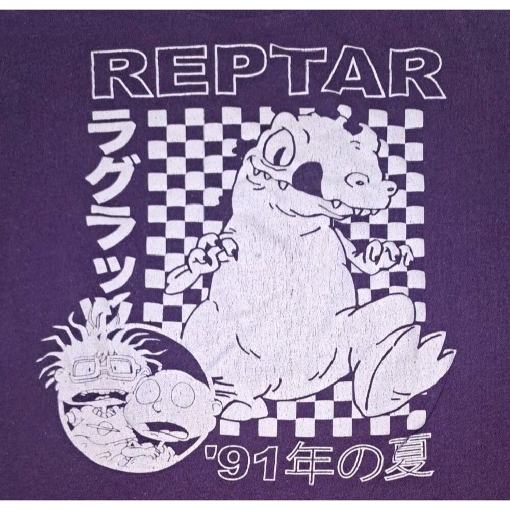 Reptar Rugrats Womens XL Purple White Tommy Chuckie Nickelodeon Graphic T-Shirt